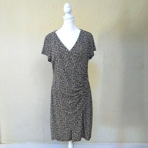 The Limited Black White Dot Short Sleeve Surplice Faux Wrap Dress Size Large